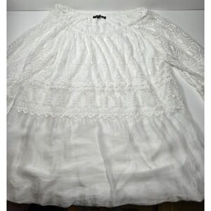 Charlie B Womens Top Large White Lace Silk Oversized Boho Hippie Peasant Italy